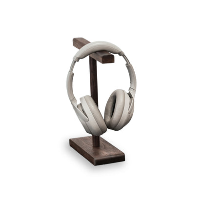 Solid walnut headphone stand with overear headset